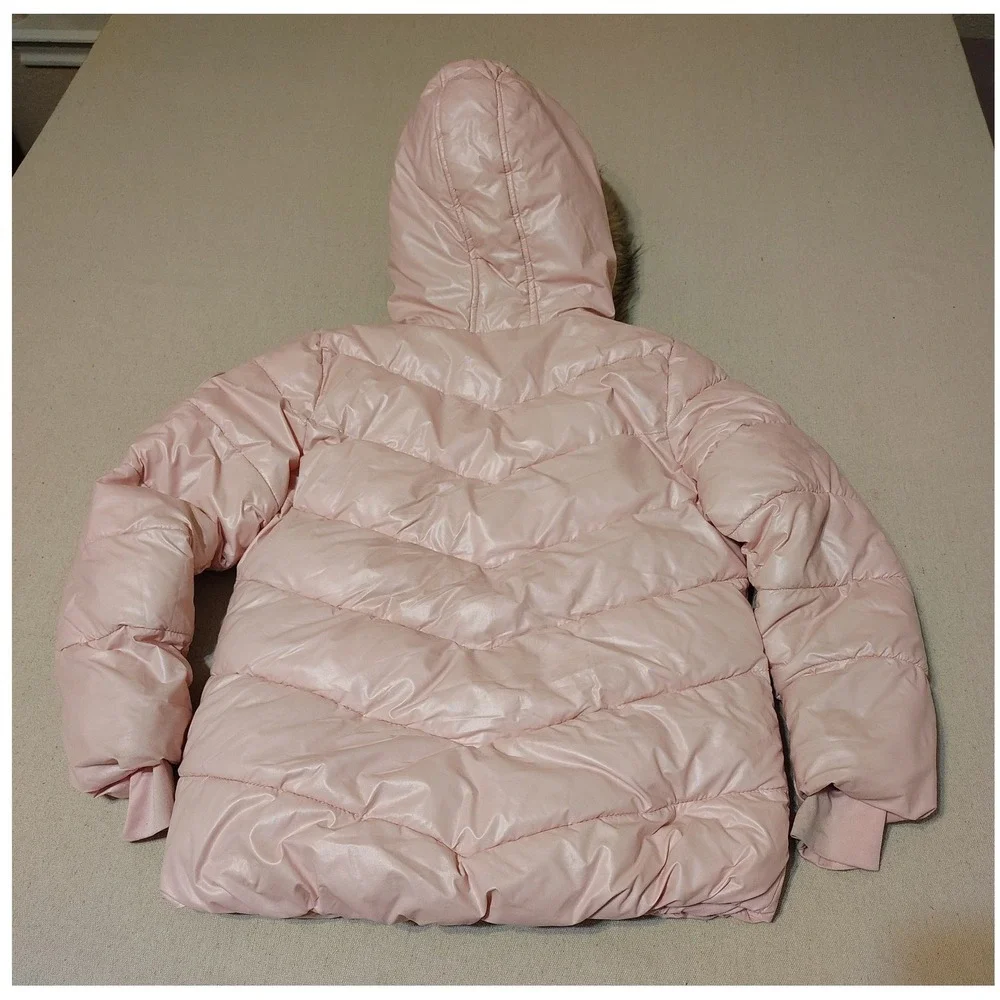 Juicy Couture‎ Girls Pink Puffer Jacket with Faux Fur Hood Size S 7 8 - Picture 9 of 10